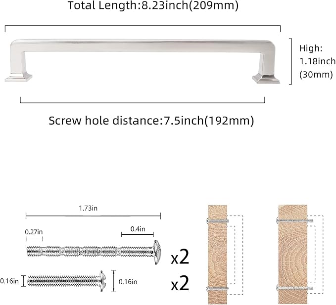 COTYKILEY 10 Pack 7.5 Inch(192mm) Brushed Satin Nickel Cabinet Handles Kitchen Cabinet Pulls Cabinet Door Handles Kitchen Cabinet Hardware Cupboard Drawer Pulls