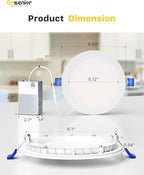 Ensenior 12 Pack 6 Inch LED Recessed Ceiling Light, Dimmable, 4000K Cool White, 1050LM 12W 120V, High Brightness Canless Wafer Downlight - ETL&FCC&IC