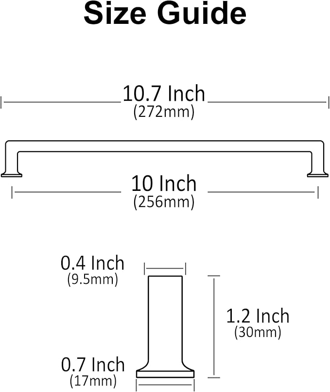 Alzassbg 6 Pack Brushed Satin Nickel Cabinet Pulls, 10 Inch(256mm) Hole Centers Cabinet Handles Square Kitchen Hardware for Cabinets AL3046SN
