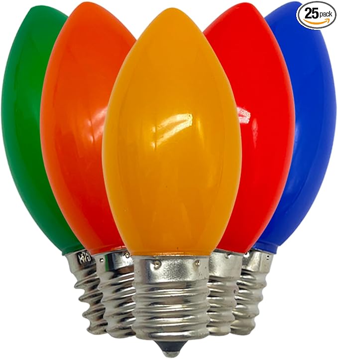 25 Pack C9 Multicolor LED Replacement Christmas Light Bulbs, E17 Base Led Bulb Outdoor Christmas Lights, Waterproof Commercial Grade Holiday Decoration Replacement Bulbs (Five Colors)