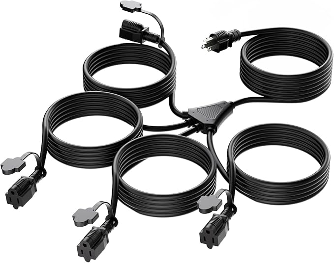 K KASONIC - 31FT Halloween Lights Outdoor Extension Cord with Mutil Outlets, ETL Listed Heavy Duty Electrical Cord with Protective Covers, Weatherproof Extension Cord for Outside, 16AWG/1625W, Black