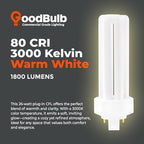 GoodBulb 26 Watt CFL Light Bulbs 4 Pin GX24Q-3 Base 3000K Warm White 26W High Output 1800 Lumens Triple Tube Compact Fluorescent Light Bulbs Plug-in 10 Pack