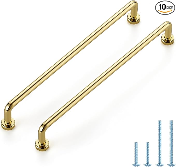 JOY DECOR Cabinet Pulls – 7-1/2 Inch Hole Center, Polished Brass, 10 Pack, Zinc Alloy Cabinet Handles for Drawers & Cupboard – Vintage Style Hardware for Kitchen, Bathroom, Dresser, Furniture Makeover