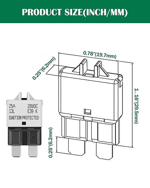 LENKRAD Automotive 25 Amp ATC/ATO Resettable Fuse 25A Manual Reset Standard Blade 25Amp Fuses Manual-Reset Circuit Breaker 25A for Car Truck RV Marine Boat Trolling Motorhome, 5 Pack