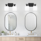 2 Light Black Bathroom Light Fixture, Modern Bathroom Lights with Milky White Frosted Glass Shades for Mirror Living Room Bedroom Hallway E26 Base