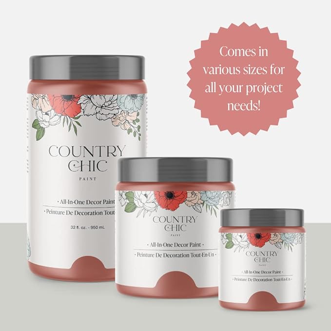 Country Chic All-in-One Chalk Paint for Furniture, Cabinets, Home Decor, Eco-Friendly, Matte Finish, Built-In Primer & Top Coat for Wood, Metal - Peachy Keen (Coral Pink) - Quart 32 oz (950 ml)
