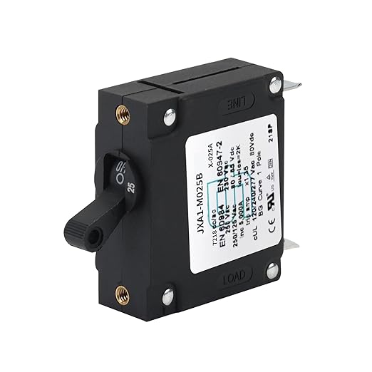 GLOSO J Type Toggle Hydraulic Magnetic Single Pole Circuit Breaker AC/DC Manual Reset Switch Yachts Campers Caravans Black Toggle, 25A, J1P
