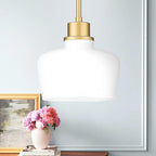 Emak Modern Pendant Lights Kitchen Island, 8 Inch Gold Pendant Light with Milk Glass Shade, Hanging Light Fixture for Kitchen Island, Dining Room, Bathroom, Bedroom, PL122-GD-ML