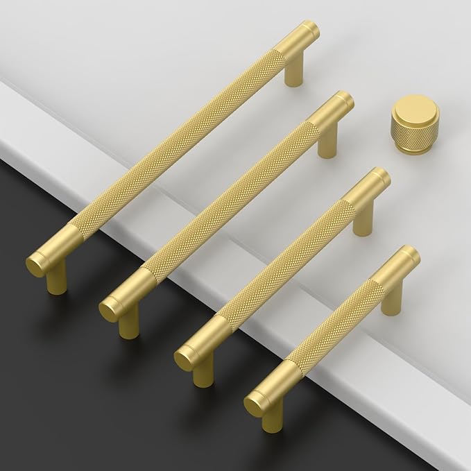 Amerdeco 10 Pack Brushed Gold Cabinet Pulls 3.75 Inch(96mm) Hole Center Drawer Pulls Cabinet Hardware Kitchen Cabinet Handles for Bathroom ZH0031