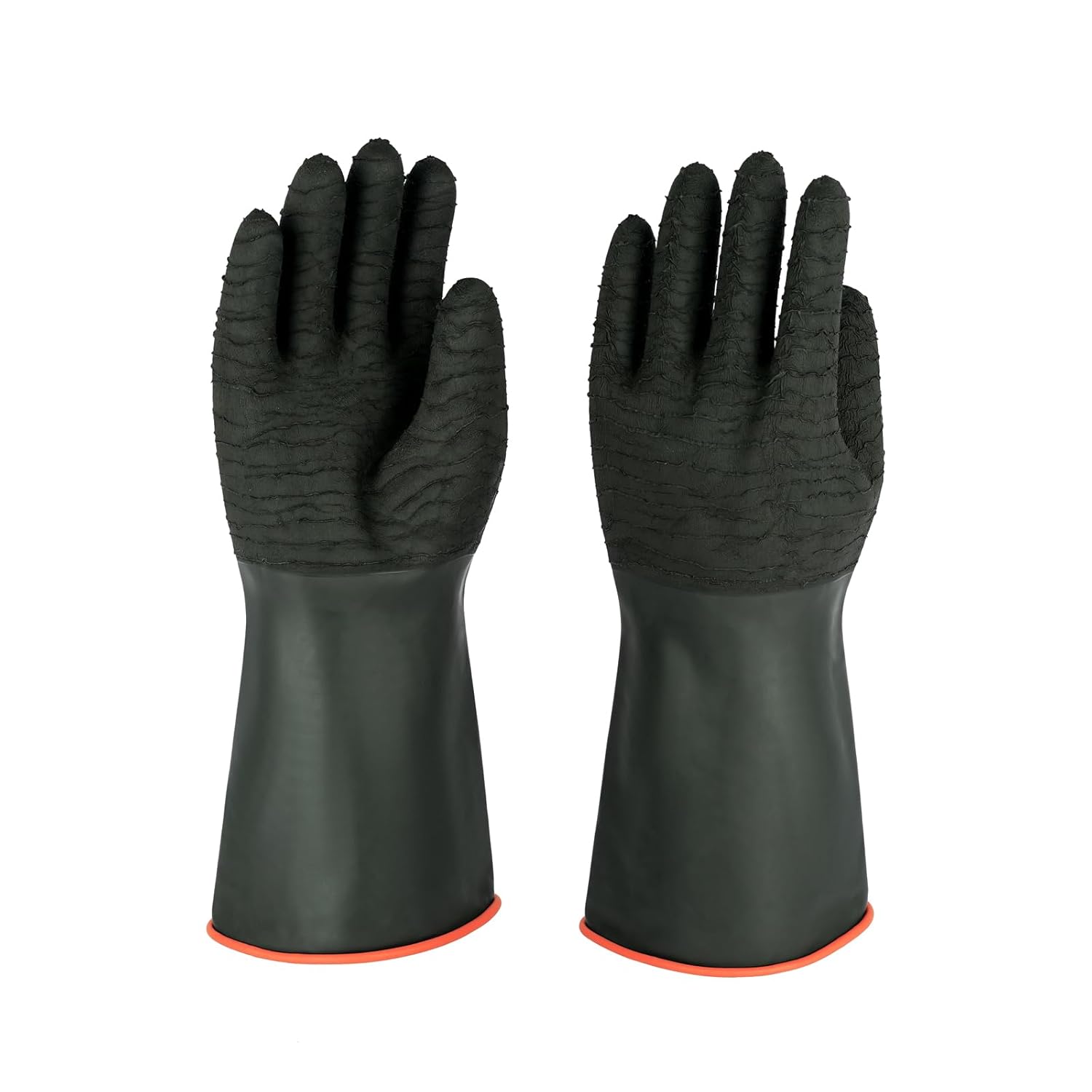 North Tower Heavy Duty Rubber Gloves, Industrial Gloves Waterproof Reusable Protective Work for Cleaning, Dishwashing, Upgraded with Non-Slip Design, Black（18in,1 pair）