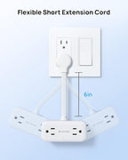 TROND Outlet Extender with 6 Inch Cord, Flat Plug Adapter with 4 Electrical Sockets, 900J Surge Protector, Wall Mountable, Multi Plug Wall Outlet for Home Office Travel Dorm Room Essentials, White