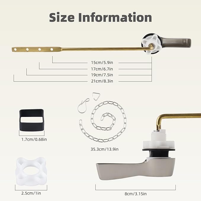 iFealClear 2 Pack Metal Toilet Tank Flush Lever Replacement, Universal Front Mount Handle Toilet Tank Trip Lever with 2 Pieces Stainless Steel Flapper Chains, Brushed Nickel