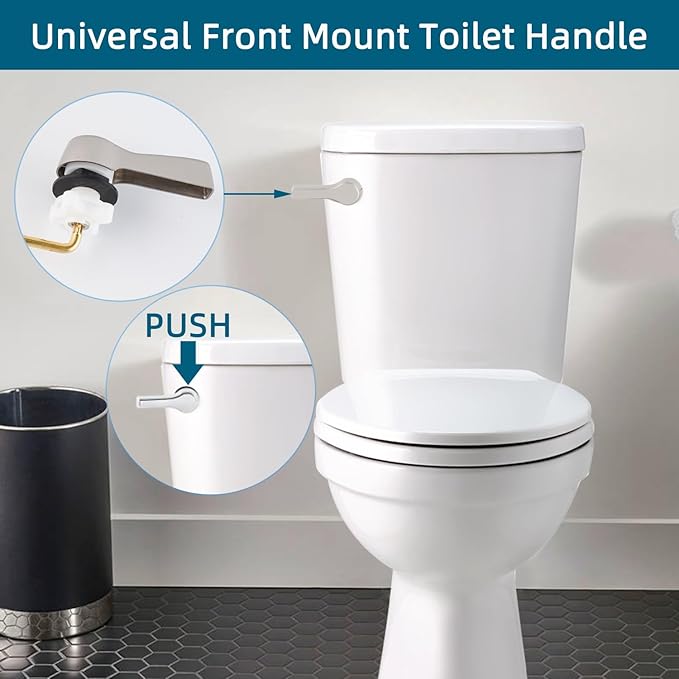 Hygie Rinse 2PCS Metal Toilet Handle Lever Flush Replacement, Universal Front Mount Toilet Handle with Stainless Steel Flapper Chains, Toilet Repair Kit, Brushed Nickel