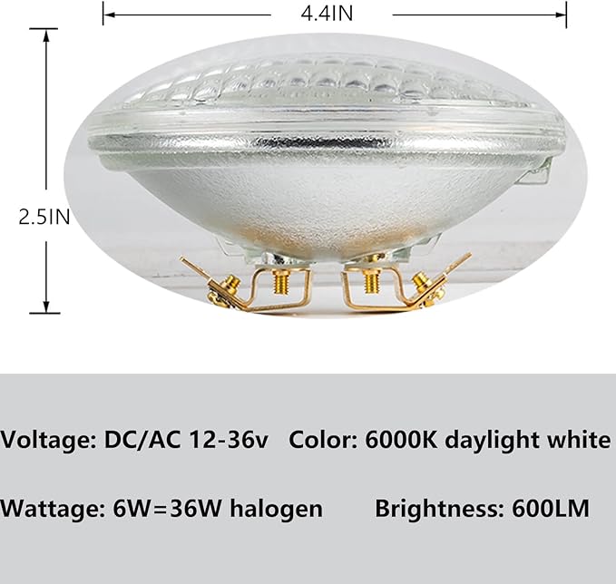 PAR36 LED Landscape Light Bulb, 6W 600 Lumen 36 Watt Halogen Equivalent, Daylight White 6000K, PAR36 LED 12V DC/AC for Trator Light,Off-Road Vehicles,Landscape Light, 4 Pack