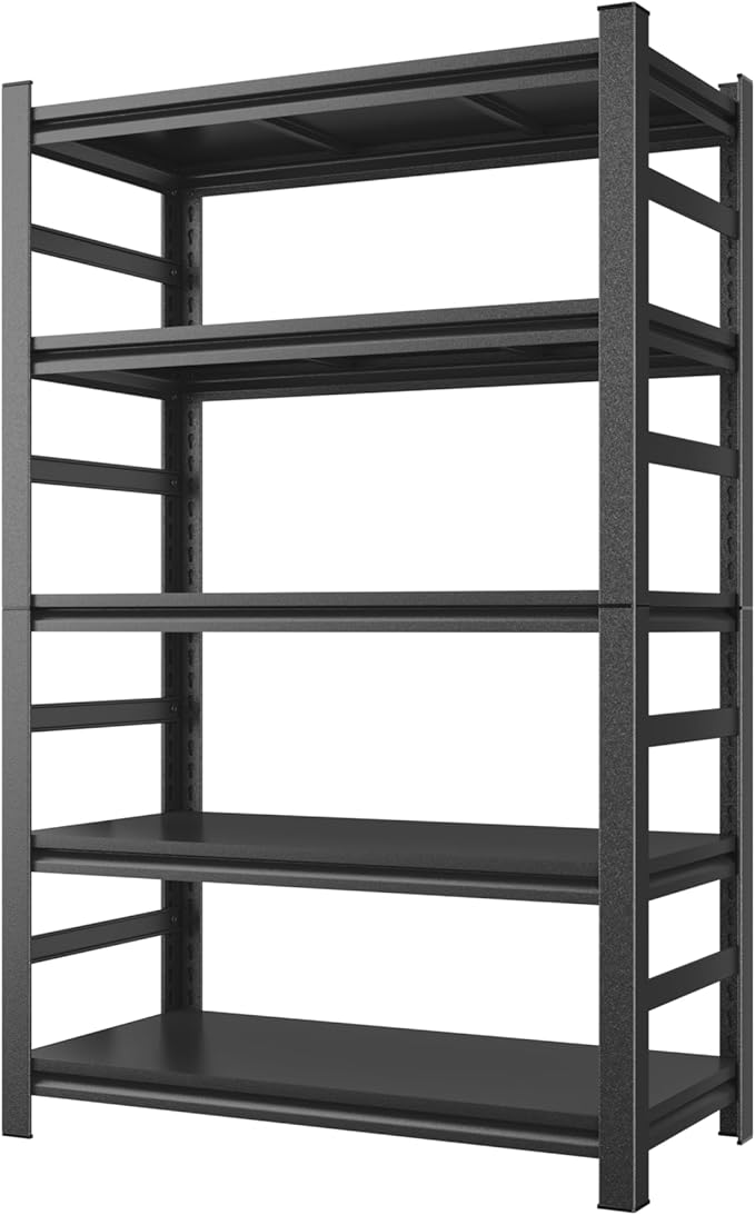 Garage Shelving Units, Heavy Duty 5-Tier Storage Shelves, Metal Adjustable Storage Rack, Steel Shelves, 2750 lbs Capacity, Industrial Shelving for Heavy Tools (Black, 23.62"Dx47.24"Wx87.01"H, 5-tier)
