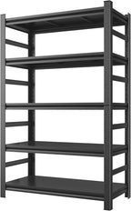 Garage Shelving Units, Heavy Duty 5-Tier Storage Shelves, Metal Adjustable Storage Rack, Steel Shelves, 2750 lbs Capacity, Industrial Shelving for Heavy Tools (Black, 23.62"Dx47.24"Wx87.01"H, 5-tier)