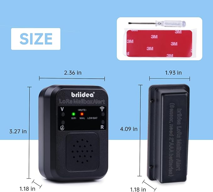 Briidea WiFi Mailbox Alert with LoRa Technology Up to 1200ft Long Range, Updated Sensing Technology Fits for Any Mailbox Type, 2.4 & 5GHz Dual-Band WiFi Compatible