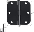 108 Pack Rounded Matte Black Door Hinges 3.5 Inch 5/8" Radius for Interior 3 1/2" Flat Iron Bifold Residential Standard Hinge Bedroom Indoor for Doors 3 ½"Hardware Heavy Duty Steel Regular Home Kit