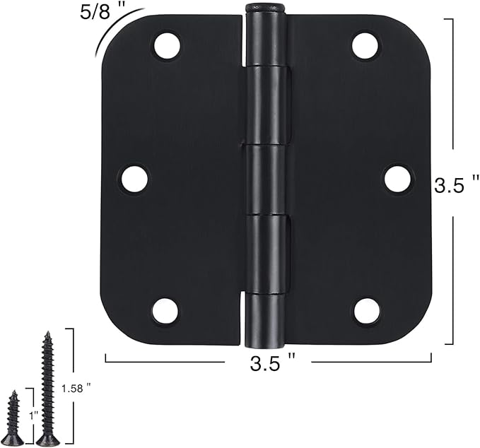 18 Pack Matte Black Door Hinges 3.5 x 3.5 Inch Interior 3 1/2 Inch Door Hinges for Doors Rounded 5/8" Radius Corners Flat Iron Hinge 3 ½"x 3 ½" Door Hardware Controls