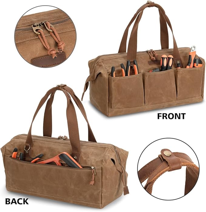 Heavy Duty 18-Inch Tool Bag with 12 Pockets, Large Zippered Tool Organizer, Portable Empty Toolbox for Mechanics, Electricians, DIY – Durable Soft Handle, Ideal Father’s Day or Birthday Gift