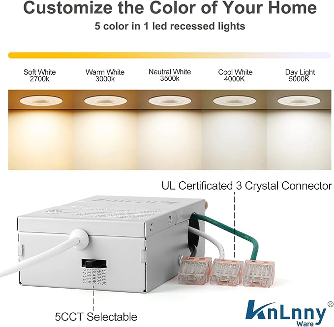 6 Inch Led Recessed Lights 6 Pack,Ajustable Led Eyeball Gimbal Light with Junction Box,5CCT Selectable,15W 1250LM,Dimmable