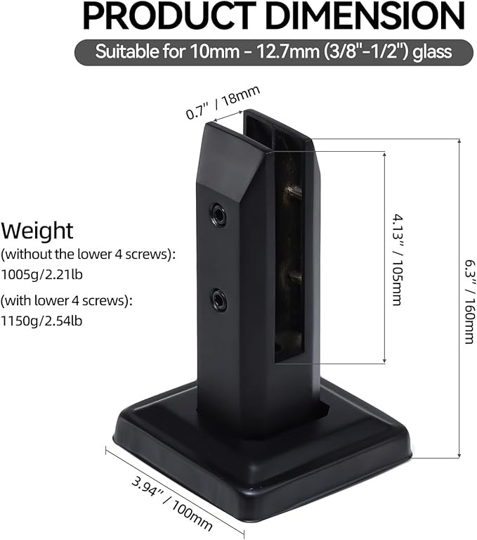 T316 Stainless Steel Glass Railing Clamp,Heavy Duty Glass Railing Spigot,Railing Post Clamp (1, Black)