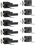 5 Pack Keyed Entry Door Lever and Single Cylinder Deadbolt Set, Keyed Alike Reversible Lockset, Matte Black Square Interior/Exterior Handleset for Bedroom, Front Door