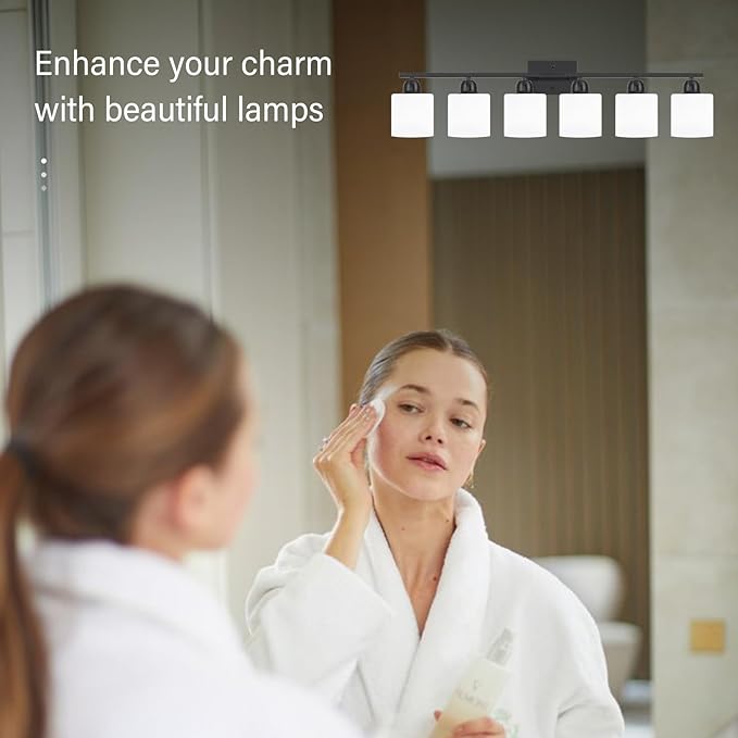 6-Light Black Vanity Lights for Bathroom, Modern Bathroom Vanity Lighting Fixtures Over Mirror, Bathroom Light Fixtures for Bathroom Mirror, Living Room, Hallway, Vanity Table, E26 Base