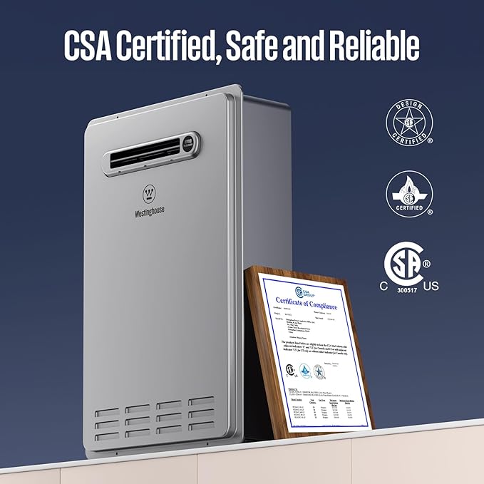 Westinghouse Tankless Water Heater Propane Outdoor Installation Max 8.1 GPM 180,000 BTU, Temp Self Modulating Non Condensing High Efficiency Water Heater for House or Commercial, APOLO Performance