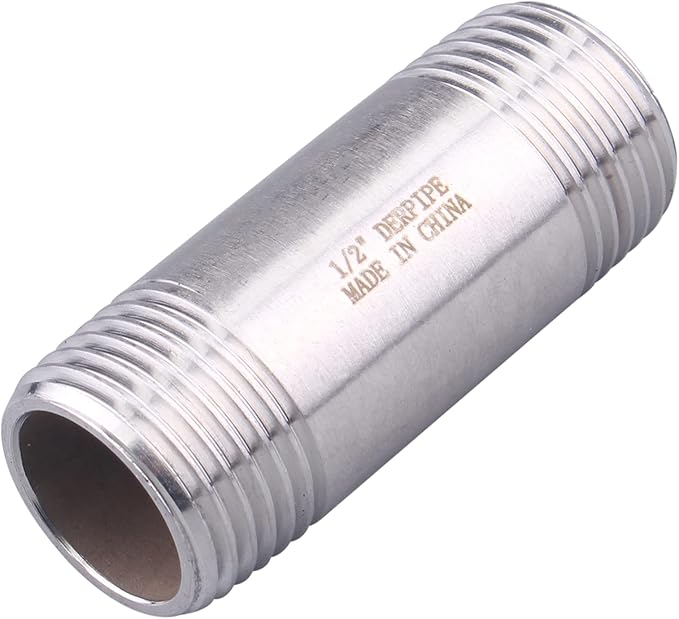 1/2" X 1/2" NPT Male Nipple Fitting - Stainless Steel Threaded Long Coupling Pipe Fitting 2" Length (pack of 2)