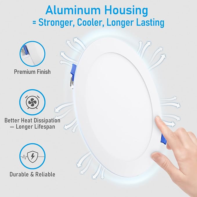 TORCHSTAR Basic Series 12-Pack 8 Inch Ultra-Thin LED Recessed Lighting with Junction Box, CRI90, Aluminum, 5000K Daylight, 5%-100% Dimmable Slim Recessed Downlight, 18W 1500LM, ETL and Energy Star