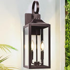 19" Oil Rubbed Bronze Outdoor Wall Lantern 2-Light, Large Modern Wall Sconce Light Fixture, Brown Porch Light with Glass, Waterproof Farmhouse Exterior Lamp Lighting