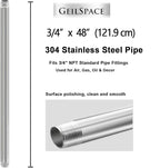 GeilSpace 3/4" x 48" Stainless Steel Pipe, 304 Pipe Nipple Fits Standard 3/4 Inch Threaded Pipes and Fittings, DIY Industrial Metal tube (2 PCS)