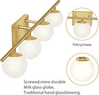 New Bathroom Vanity Light Fixtures Brushed Brass Milk White Globe Glass Shade 4 Lights Modern Wall Bar Sconce Over Mirror