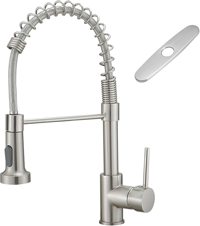 Kitchen Faucets with Deck Plate AIMADI,Contemporary Single Handle Stainless Steel Brushed Nickel Pull Down Kitchen Sink Faucets