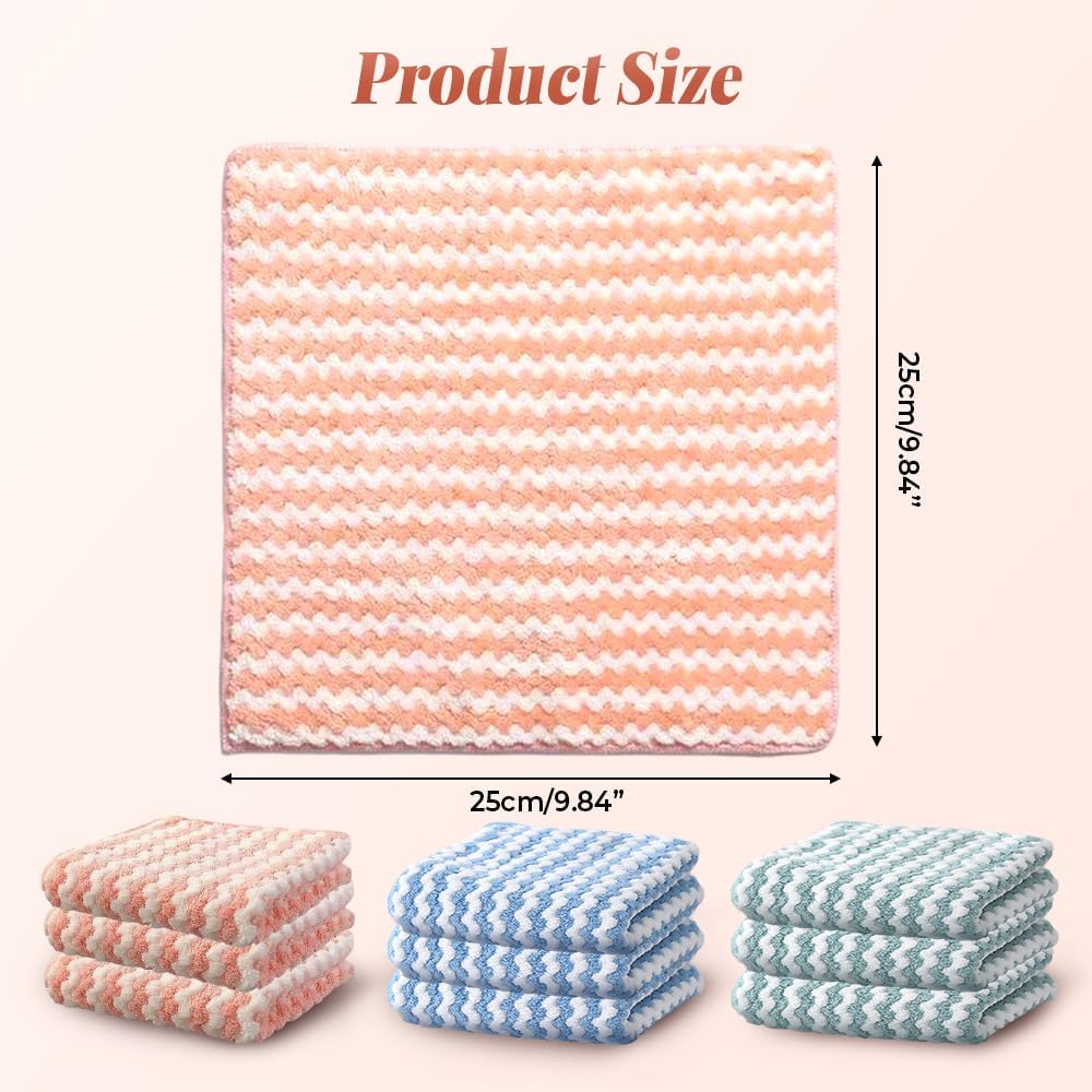 Coral Fleece Striped Rag Cleaning Dish Cloth, Reusable and Washable Microfiber Cleaning Rag, Absorbent Streak Free Lint Free Rags, Kitchen Clean Towels for Scrubs Dishes, Sinks Cleans (Pink, 3PCS)