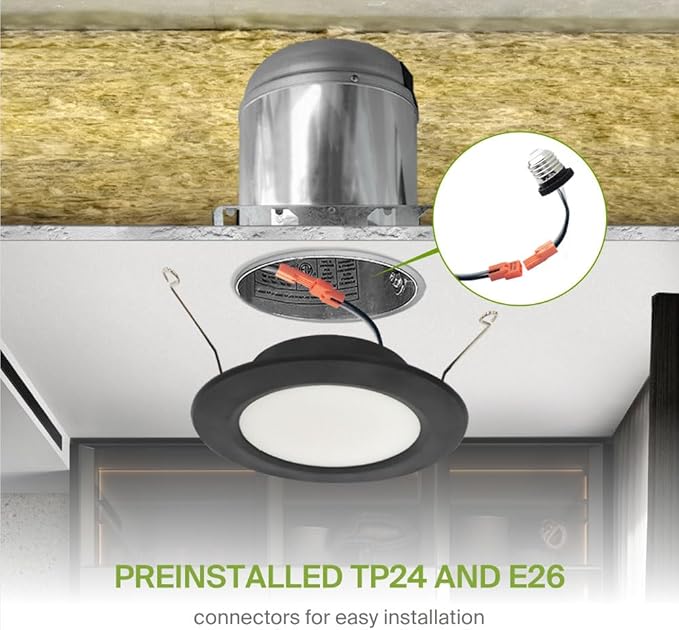 ASD Flat Trim Retrofit LED Recessed Lighting 6 Inch | Ultra Thin Black 12W 971LM Wet Rated Dimmable Downlights | 2700K-5000K Adjustable LED Recessed Light Fixtures | Disk Can Lights, ETL 24 Pack