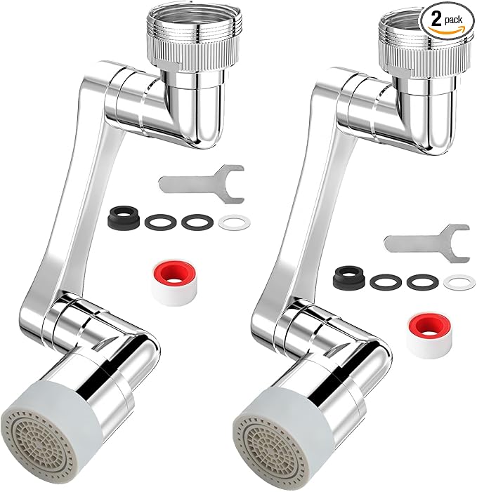 1080° Swivel Faucet Extender with 2 Function, Heavy Duty Rotating Sink Extension, Universal Swivel Robotic Arm, Rotating Splash Filter Extension for Kitchen Bathroom-2 Pcs/Silver