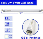 8 Pack F8T5/CW Fluorescent Bulbs, T5 12 inch 8 Watts Under Cabinet Light Bulb Cool White, G5 Mini Bi 420 Lumen