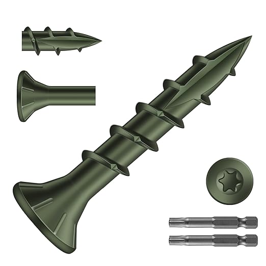#8 x 1 Inch Deck Screws (1410Pcs) 6lb. Carbon Steel, Green, Flat Head, Rust Resistant epoxy Coated, with T25 Star Bit