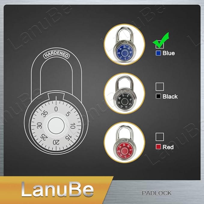 LanuBe Standard Dial Combination Lock, 2 in. Wide, with Different Combinations, Blue Turnplate, Pack of 60; Lock for School, Employee, Gym Sports Locker, Case, Toolbox, and so on