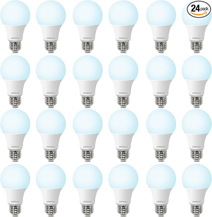24 Pack A19 LED Light Bulbs 60W Equivalent, Daylight 5000K, 800 Lumens, E26 Base, Non-Dimmable, 8W Energy Efficient Warm LED Bulbs for Home Lighting
