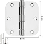 18 Pack Interior Door Hinges Polished Chrome 3.5 inch X 3-1/2" 5/8 Radius,3 ½"Bright Sliver Round Standard Hinge for Doors DIY Assembly Bifold Table Hardware Kit Home Accessories House Eseentials