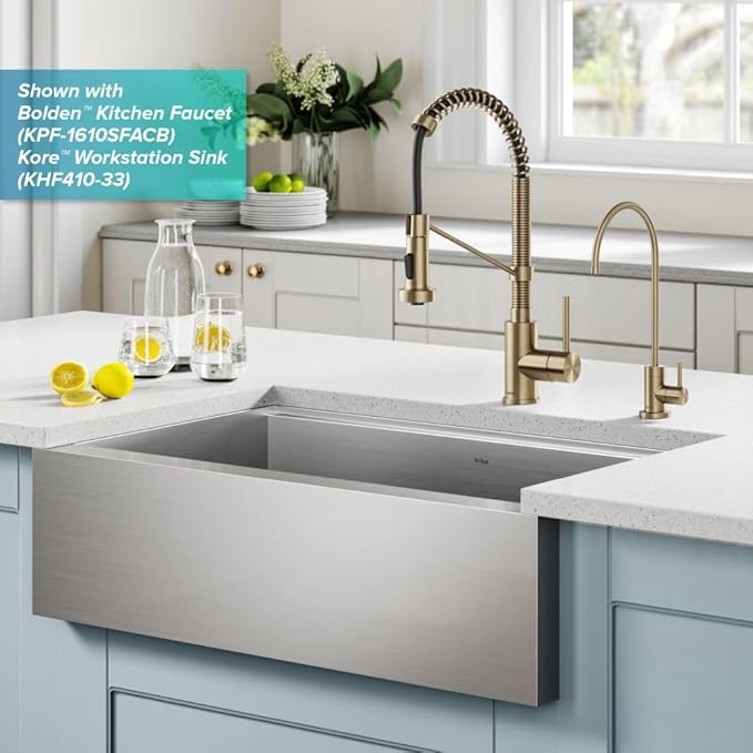 KRAUS Purita 100% Lead-Free Kitchen Water Filter Faucet in Spot Free Antique Champagne Bronze, FF-100SFACB