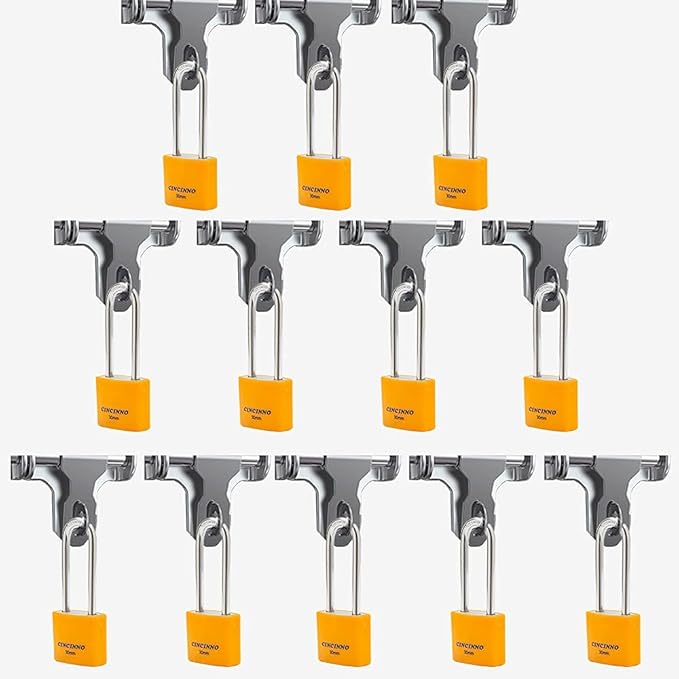 1-3/16 in. Small Aluminum Key Lock，Keyed Alike Padlocks with Long Shackle for School Gym Locker, Toolbox,12 Pack