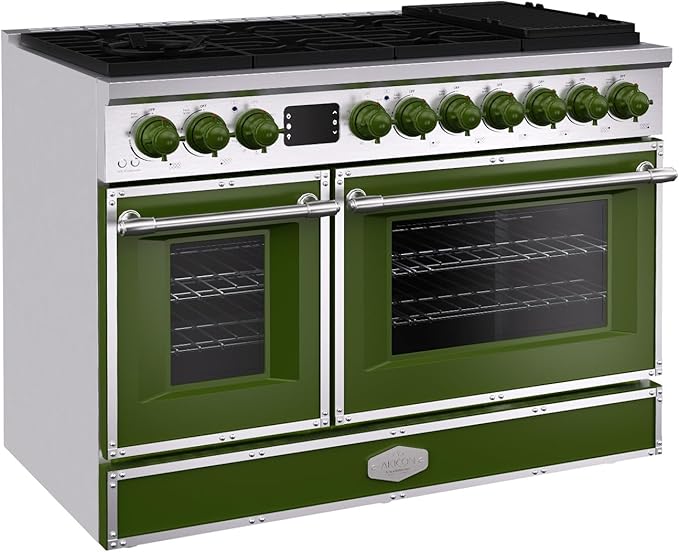 Akicon 48" Freestanding Gas Cooktop Oven Combo, Features 8 Sealed Burners, 6.7 Cu.ft Rapid Convection Oven, Convertible Fuel (NG/LP), Durable Cast Iron Grating (GASGASB1)