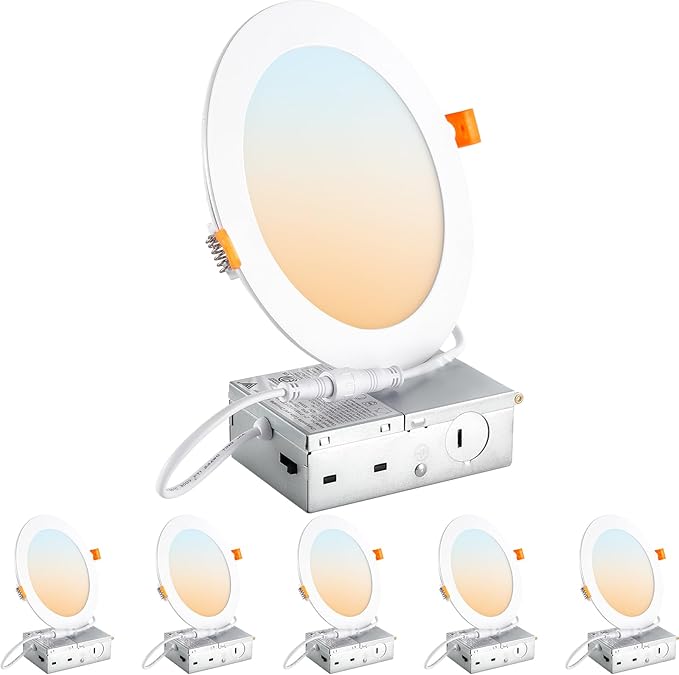 DLLT LED Recessed Ceiling Light: 6 Pack 6 Inch Gold Recessed Lighting