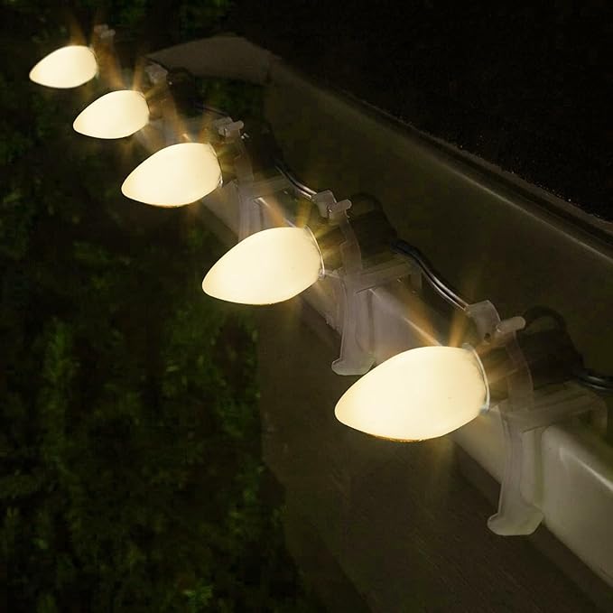 Abeja C7 Ceramic White Replacement Bulbs, 25 Pack C7 White Replacement Bulbs, 5W Vintage Bulbs for Outdoor Indoor Patio Christmas Decoration-E12 Candelabra Base