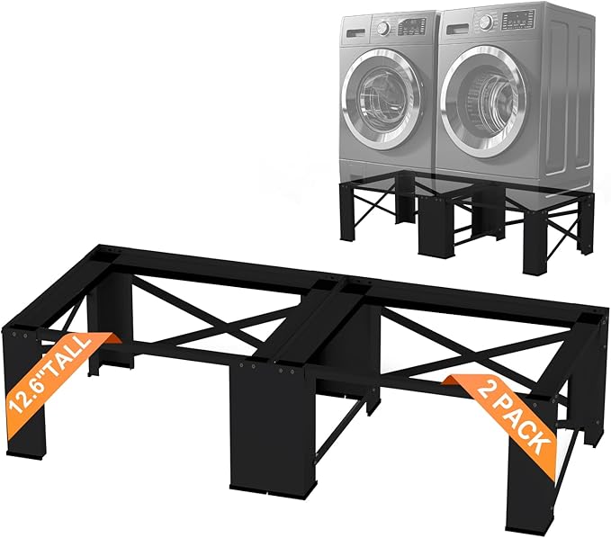 SKM 28" Dual-Pack Washer and Dryer Pedestals - Heavy-Duty Steel Laundry Stand Raiser for Washing Machine and Dryer, Compatible with Most 4.8-5.3 cu. ft. Capacity Appliances, Black
