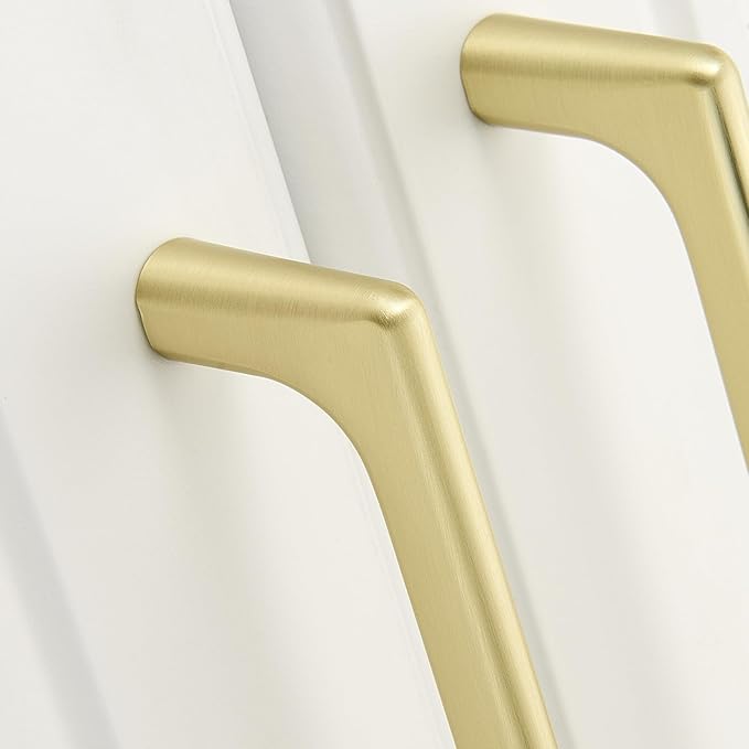10 Pack 6.3 Inch(160mm) Hole Center Modern Brushed Gold Cabinet Pull Handle Timeless Vanity Drawer Pull Handle Classic Cabinet Hardware for Kitchen Dresser Bathroom, Screws Included, B-Gold(6.3x10)